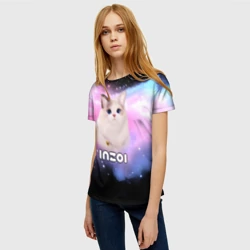 Женская футболка 3D Inzoi логотип и кошечка на облаке  - фото 2