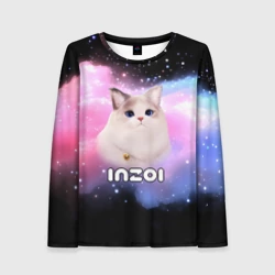 Женский лонгслив 3D Inzoi логотип и кошечка на облаке 