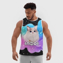 Мужская спортивная майка 3D Inzoi кошечка волнистая радуга - фото 2