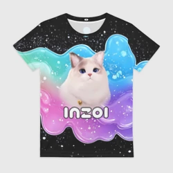 Женская футболка 3D Inzoi кошечка волнистая радуга