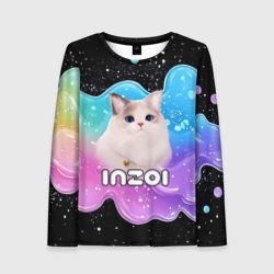 Женский лонгслив 3D Inzoi кошечка волнистая радуга