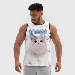 Мужская спортивная майка 3D Inzoi кошечка на белом фоне - фото 2