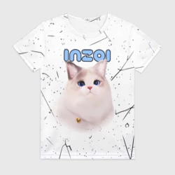 Женская футболка 3D Inzoi кошечка на белом фоне