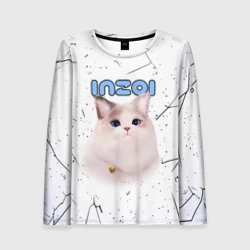 Женский лонгслив 3D Inzoi кошечка на белом фоне