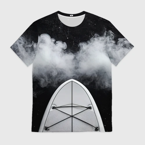Мужская футболка 3D с принтом Sup-доска в чб, вид спереди #2