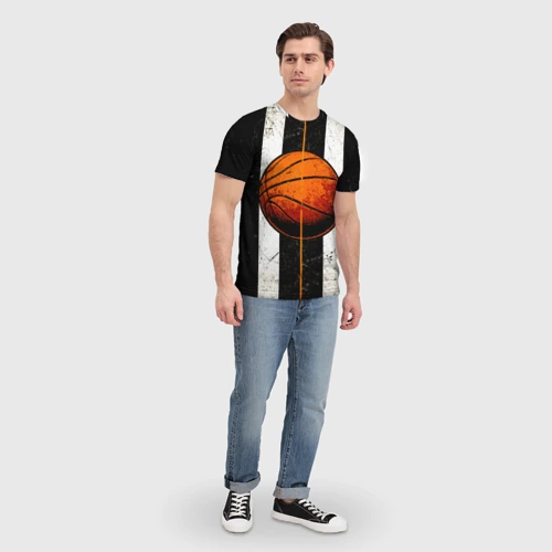 Мужская футболка 3D с принтом Мяч баскетбольный, вид сбоку #3