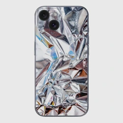 Чехол для iPhone 15 силиконовый с защитой камеры Зеркальная металическая фольга текстура 