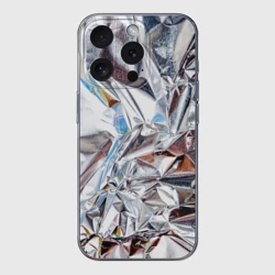 Чехол для iPhone 15 Pro Max силиконовый с защитой камеры Зеркальная металическая фольга текстура 