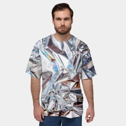 Мужская футболка oversize 3D Зеркальная металическая фольга текстура  - фото 2