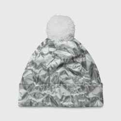 Шапка 3D c помпоном Серебряная фольга - мятая текстура