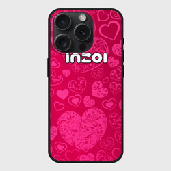 Чехол силиконовый для Apple iPhone 15 Pro матовый Inzoi лого на розовых сердечках 