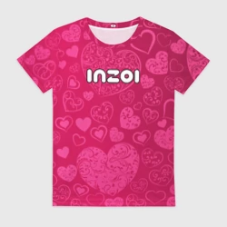 Женская футболка 3D Inzoi лого на розовых сердечках 