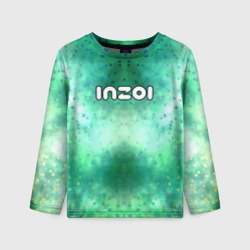 Детский лонгслив 3D Inzoi белый логотип на зеленом фоне