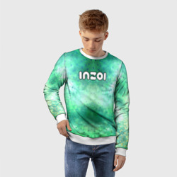 Детский свитшот 3D Inzoi белый логотип на зеленом фоне - фото 2