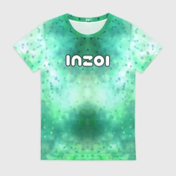 Женская футболка 3D Inzoi белый логотип на зеленом фоне