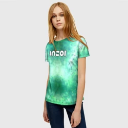 Женская футболка 3D Inzoi белый логотип на зеленом фоне - фото 2