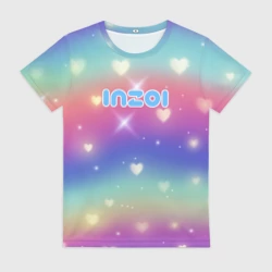 Женская футболка 3D Inzoi радужный фон и сердечки