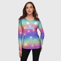 Женский лонгслив 3D Inzoi радужный фон и сердечки - фото 2