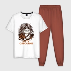Мужская пижама с белой футболкой хлопок Kitty Osbourne