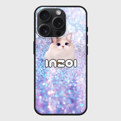 Чехол силиконовый для Apple iPhone 15 Pro матовый Inzoi белые блестки с котом