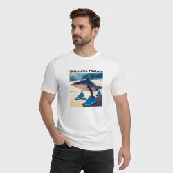 Мужская футболка хлопок Tralalera tralala - shark - brainrot meme - фото 2