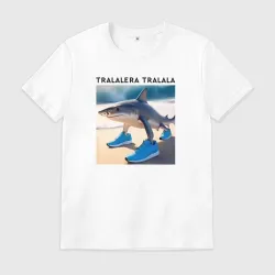 Мужская футболка хлопок Tralalera tralala - shark - brainrot meme