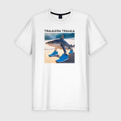 Мужская футболка хлопок Slim Tralalera tralala - shark - brainrot meme