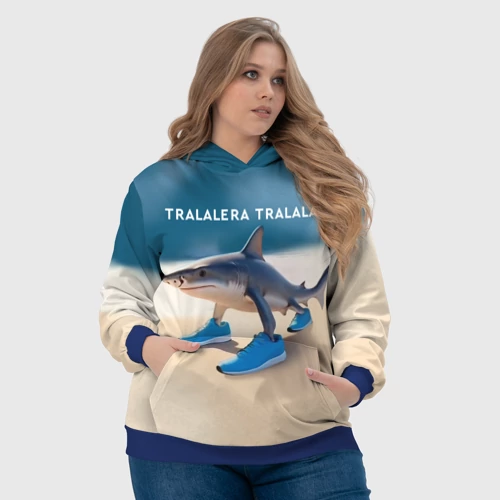 Женская толстовка 3D с принтом Акула в кроссовках - Тралалера Тралала брейнрот мем, фото #4