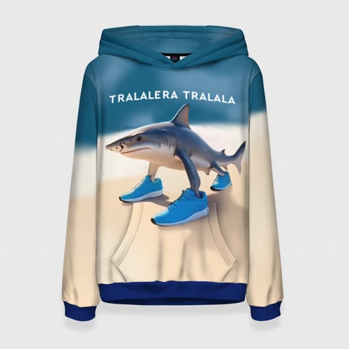 Женская толстовка 3D с принтом Акула в кроссовках - Тралалера Тралала брейнрот мем, вид спереди #2