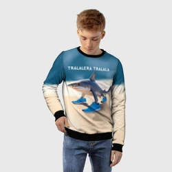 Детский свитшот 3D Акула в кроссовках - Тралалера Тралала брейнрот мем - фото 2