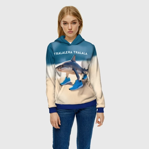 Женская толстовка 3D с принтом Акула в кроссовках - Тралалера Тралала брейнрот мем, фото на моделе #1
