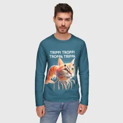 Мужской лонгслив 3D Trippi troppi troppa trippa - brainrot cat meme - фото 2