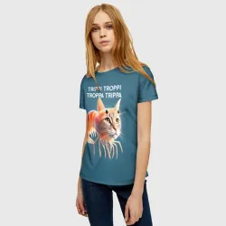 Женская футболка 3D Trippi troppi troppa trippa - brainrot cat meme - фото 2