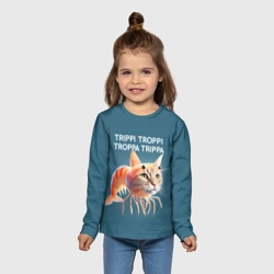 Детский лонгслив 3D Trippi troppi troppa trippa - brainrot cat meme - фото 2