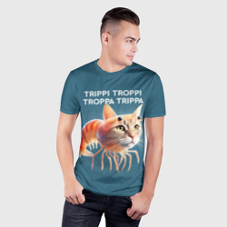Мужская футболка 3D Slim Trippi troppi troppa trippa - brainrot cat meme - фото 2