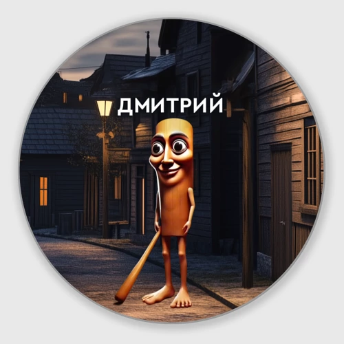 Круглый коврик для мышки Дмитрий с битой - Тун Тун Тун Сахур мем