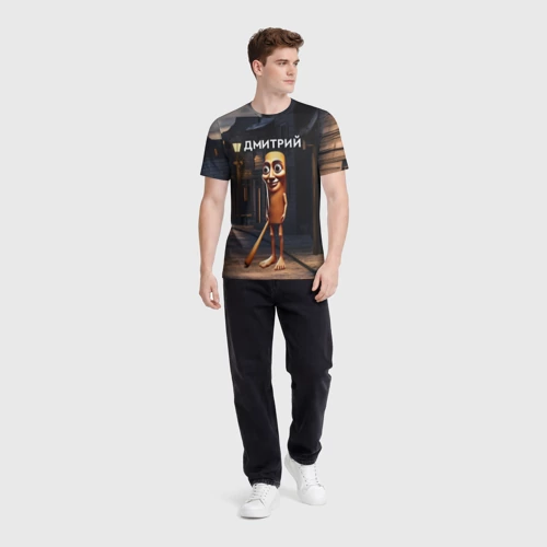 Мужская футболка 3D с принтом Дмитрий с битой - Тун Тун Тун Сахур мем, вид сбоку #3