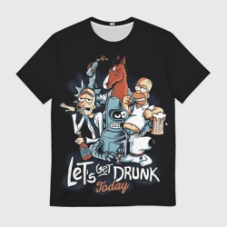 Мужская футболка 3D Cartoon drunk stars - lets drunk today