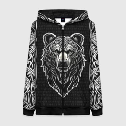Женская толстовка 3D на молнии Медведь в кельтском стиле и рунах