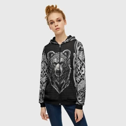 Женская толстовка 3D на молнии Медведь в кельтском стиле и рунах - фото 2