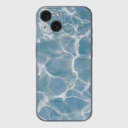 Чехол для iPhone 15 силиконовый с защитой камеры Лазурная водная гладь текстура 