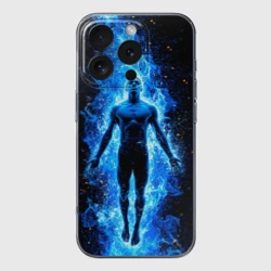 Чехол для iPhone 16 Pro Max силиконовый с защитой камеры Плавец в синем пламени