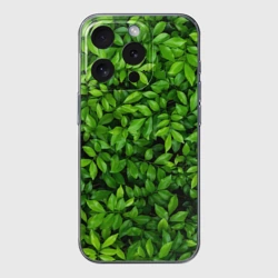 Чехол для iPhone 15 Pro Max силиконовый с защитой камеры Листва текстура