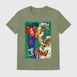 Мужская футболка хлопок Earth worm Jim with gun