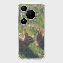 Чехол для Huawei Pura 70 Pro Кролики в цветах