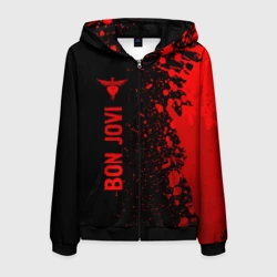 Мужская толстовка 3D на молнии Bon Jovi - red gradient по-вертикали