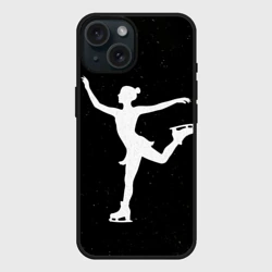 Чехол силиконовый для Apple iPhone 15 матовый Силуэт фигуристки на черном