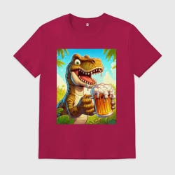 Мужская футболка хлопок Тираннозавр любитель пива - лето