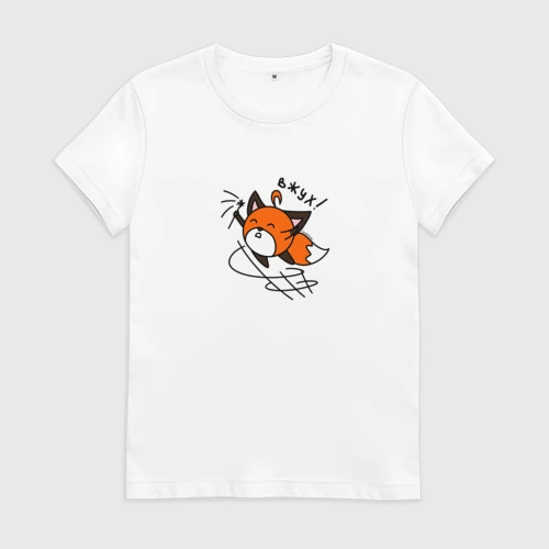 Женская футболка хлопок с принтом Лисичка Вжух волшебница, вид спереди #2
