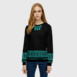 Женский свитшот 3D Славянские узоры и орнамент голубой - вышиванка рубаха  черная - фото 2